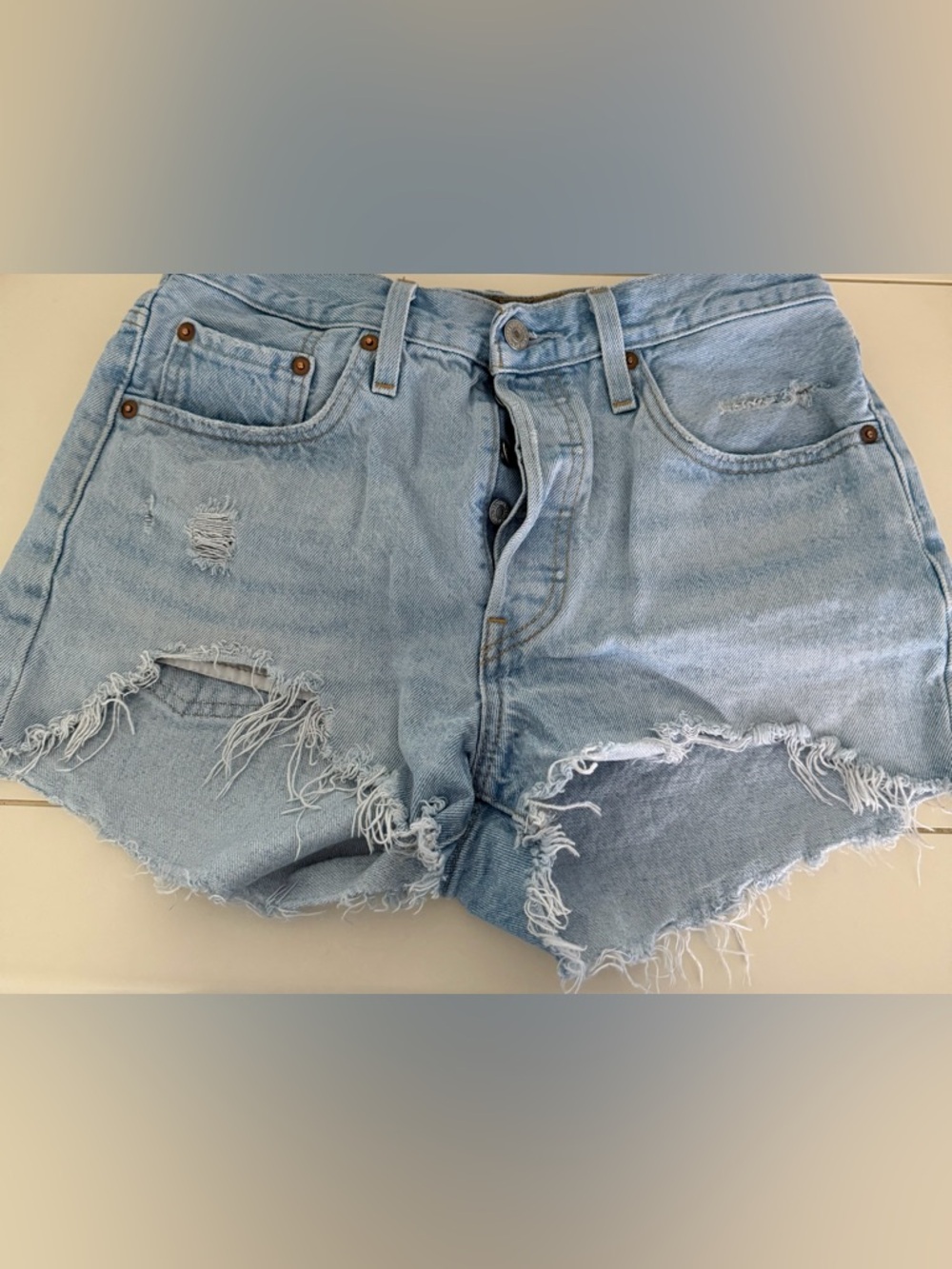 Levi's Light Blue Distressed Jean Shorts